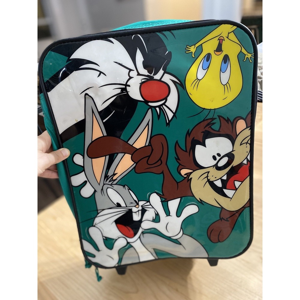 Looney Tunes Rolling Suitcase Child Luggage Wheels Taz Bugs Vtg 90s Warner Bros